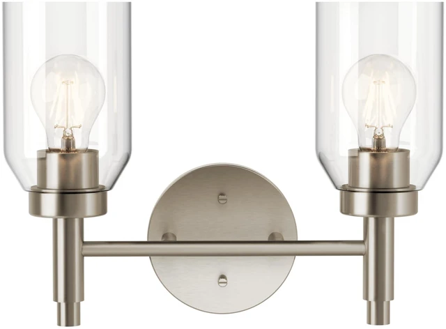 Alt view image 2 of 6 - Madden 2-Light Bathroom Vanity Light, Brushed Nickel Modern vanity light with clear glass for single or double bathroom mirrors (14.25" x 10.5"), 55184NI