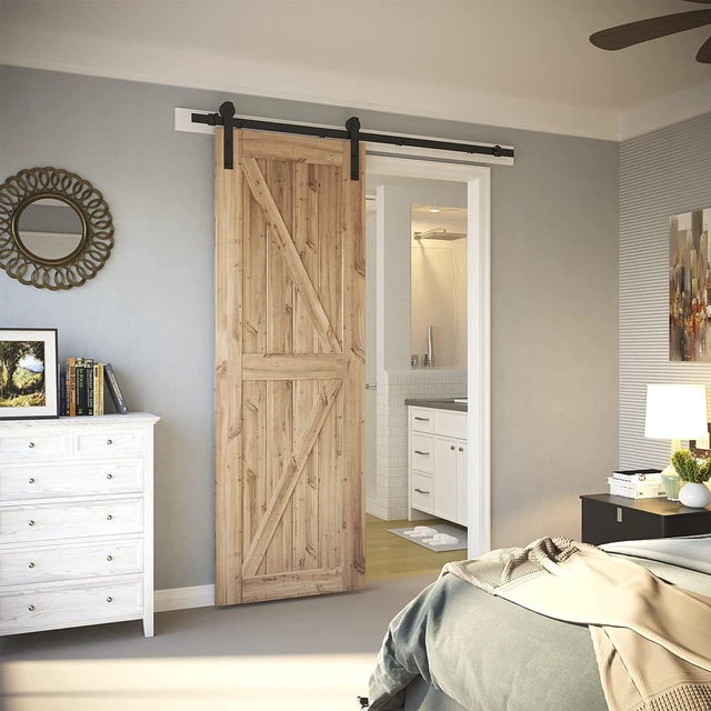 Alt view image 2 of 7 - 5.5ft Sliding Barn Door Hardware kit, Fit 30-33" W Doorpanel Barn Door Track, Sliding Door Hardware kit, Smoothly and Quietly -Heavy Duty Sturdy -Easy to Install, I Shape Hanger