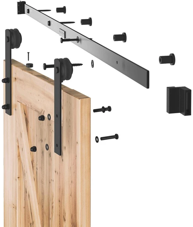 Alt view image 6 of 7 - 5.5ft Sliding Barn Door Hardware kit, Fit 30-33" W Doorpanel Barn Door Track, Sliding Door Hardware kit, Smoothly and Quietly -Heavy Duty Sturdy -Easy to Install, I Shape Hanger