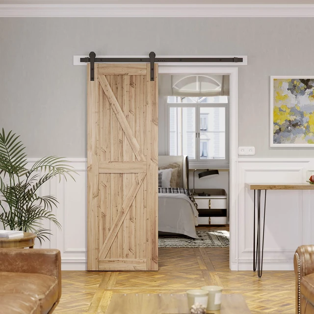 Alt view image 7 of 7 - 5.5ft Sliding Barn Door Hardware kit, Fit 30-33" W Doorpanel Barn Door Track, Sliding Door Hardware kit, Smoothly and Quietly -Heavy Duty Sturdy -Easy to Install, I Shape Hanger