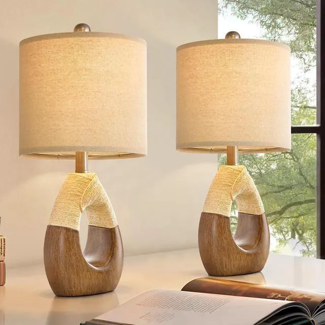 Alt view image 3 of 7 - Boho Table Lamps Bedroom Living Room Set 2,Suitable for Small Space,Farmhouse RattanTable Lamp 19Rustic Egg Design Resin Light Decoration,Nightstand Bedside Lamps for Office Study Rest