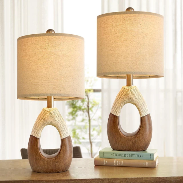Alt view image 4 of 7 - Boho Table Lamps Bedroom Living Room Set 2,Suitable for Small Space,Farmhouse RattanTable Lamp 19Rustic Egg Design Resin Light Decoration,Nightstand Bedside Lamps for Office Study Rest