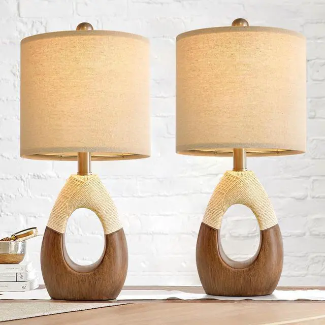 Alt view image 5 of 7 - Boho Table Lamps Bedroom Living Room Set 2,Suitable for Small Space,Farmhouse RattanTable Lamp 19Rustic Egg Design Resin Light Decoration,Nightstand Bedside Lamps for Office Study Rest