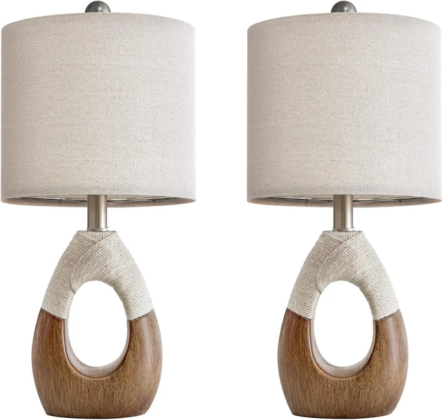Alt view image 6 of 7 - Boho Table Lamps Bedroom Living Room Set 2,Suitable for Small Space,Farmhouse RattanTable Lamp 19Rustic Egg Design Resin Light Decoration,Nightstand Bedside Lamps for Office Study Rest