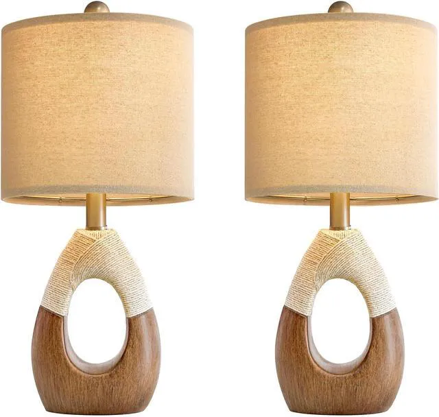 Alt view image 7 of 7 - Boho Table Lamps Bedroom Living Room Set 2,Suitable for Small Space,Farmhouse RattanTable Lamp 19Rustic Egg Design Resin Light Decoration,Nightstand Bedside Lamps for Office Study Rest