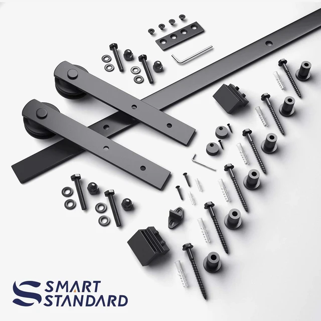 Alt view image 5 of 7 - 8ft Sliding Barn Door Hardware kit, Fit 42-48" W DoorPanel Barn Door Track, Sliding Door Hardware kit, Smoothly and Quietly -Heavy Duty Sturdy -Easy to Install, I Shape Hanger