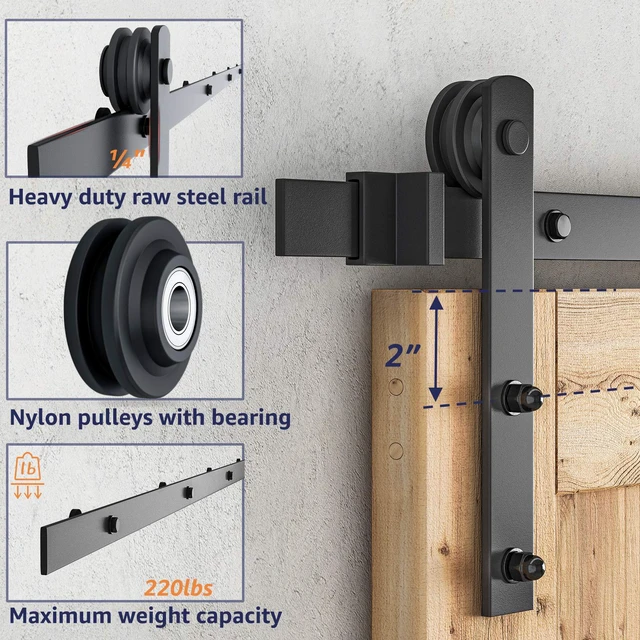 Alt view image 4 of 7 - 8ft Sliding Barn Door Hardware kit, Fit 42-48" W DoorPanel Barn Door Track, Sliding Door Hardware kit, Smoothly and Quietly -Heavy Duty Sturdy -Easy to Install, I Shape Hanger