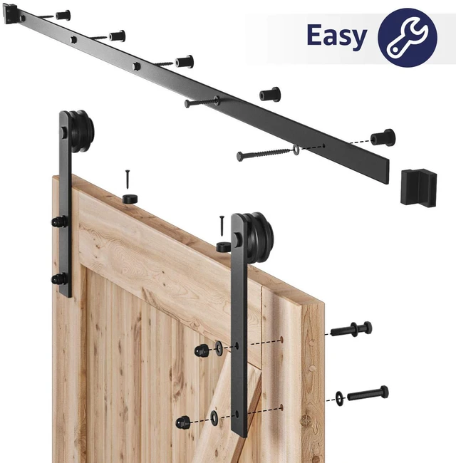 Alt view image 6 of 7 - 8ft Sliding Barn Door Hardware kit, Fit 42-48" W DoorPanel Barn Door Track, Sliding Door Hardware kit, Smoothly and Quietly -Heavy Duty Sturdy -Easy to Install, I Shape Hanger