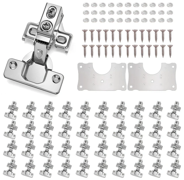 Main image of Cabinet Hinges - 100 Pack for 1/2 Inch Overlay Cabinet, Face Frame Concealed 105Deg Self Closing Hinges, Stainless Soft Close Cabinet Door Hinges with Mounting Screws and Repair Plate