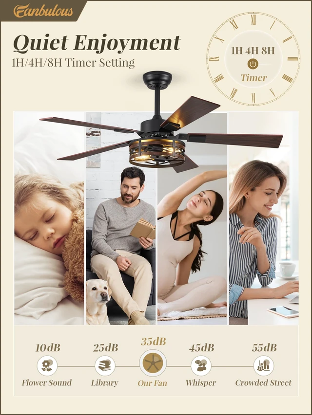 Alt view image 4 of 7 - 48" Farmhouse Ceiling Fan with Light & Remote, 2-Light Caged DC Motor Quiet and Reversible, 6-Speed Adjustable, Dual Finish 5 Blades Rustic for Bedroom and Living Room, Black and Walnut