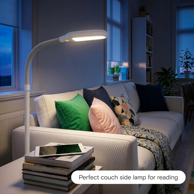 Alt view image 7 of 7 - Litespan - Bright LED Floor Reading Lamp for Over Chair Crafts and Reading, Estheticians' Light for Lash Extensions, Adjustable Standing Lamp for Living Room, Bedroom, Office - White