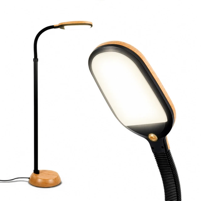 Main image of Litespan - LED Floor Reading Lamp, Modern Wooden Style, Adjustable Gooseneck, 850-950 Lumens, 12W