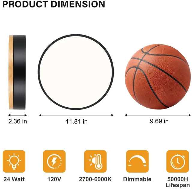 Alt view image 2 of 7 - Dimmable LED Wood Black Round Flush Mount Ceiling Light 11.81 Inch Modern 2700K-6000K 5CCT Color Adjust Minimalist For Kitchen Bedroom Laundry Living Room Entryway Hallway
