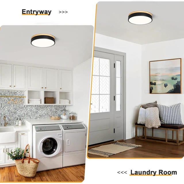 Alt view image 5 of 7 - Dimmable LED Wood Black Round Flush Mount Ceiling Light 11.81 Inch Modern 2700K-6000K 5CCT Color Adjust Minimalist For Kitchen Bedroom Laundry Living Room Entryway Hallway