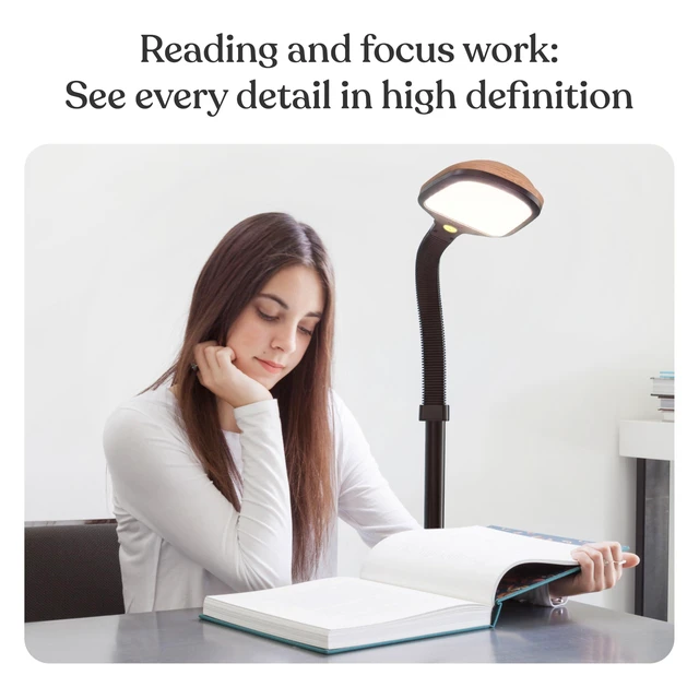 Alt view image 2 of 7 - Litespan - LED Floor Reading Lamp, Modern Wooden Style, Adjustable Gooseneck, 850-950 Lumens, 12W