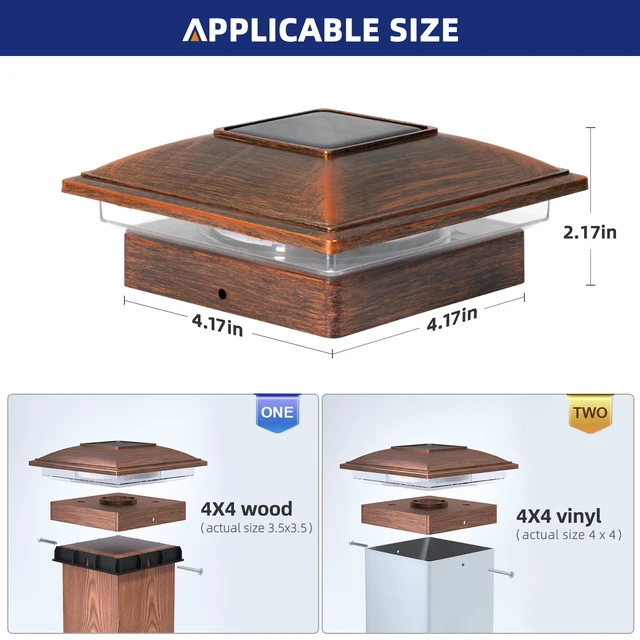 Alt view image 2 of 7 - Solar Post Cap Lights - 8 Pack Outdoor Waterproof for 4x4 Posts, 2 Modes Warm/Cool Light, Solar Powered Fence/Deck/Patio Decor, Brushed Copper