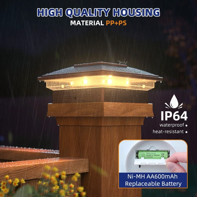 Alt view image 6 of 7 - Solar Post Cap Lights - 8 Pack Outdoor Waterproof for 4x4 Posts, 2 Modes Warm/Cool Light, Solar Powered Fence/Deck/Patio Decor, Brushed Copper
