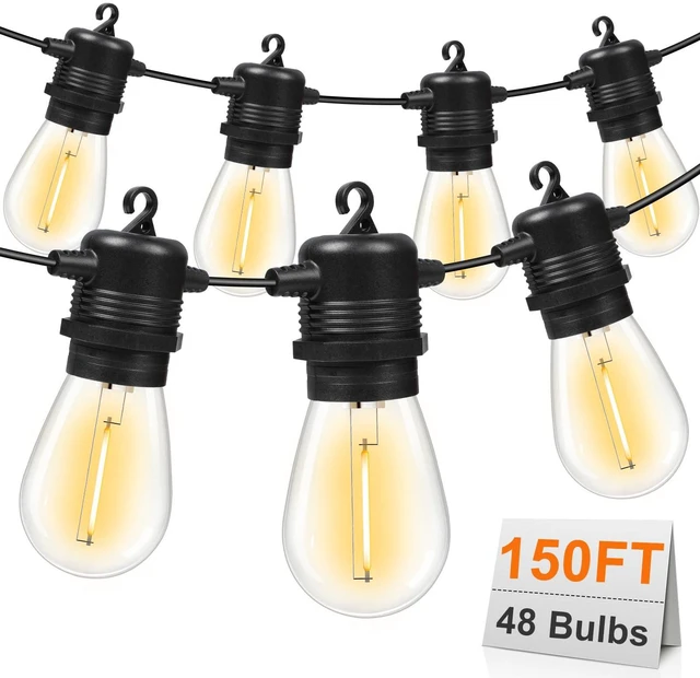 Main image of S14 LED Outdoor String Lights 150FT Patio Lights Outdoor Waterproof with 45+3 Shatterproof LED Bulbs, Hanging Backyard Lights for Outside Deck Patio Garden Balcony Decorations