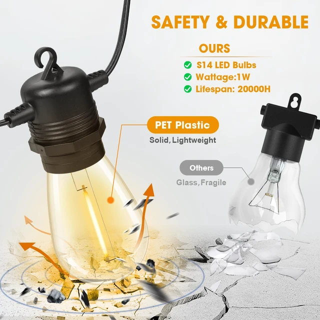 Alt view image 2 of 7 - S14 LED Outdoor String Lights 150FT Patio Lights Outdoor Waterproof with 45+3 Shatterproof LED Bulbs, Hanging Backyard Lights for Outside Deck Patio Garden Balcony Decorations
