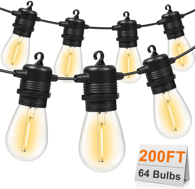 Main image of 200FT(50FT*4) LED Outdoor String Lights Waterproof Patio Lights with 64 Shatterproof S14 Edison Bulbs(4 Spare), Dimmable Hanging Outdoor Light Connectable for Yard, Porch, 2700K Warm White