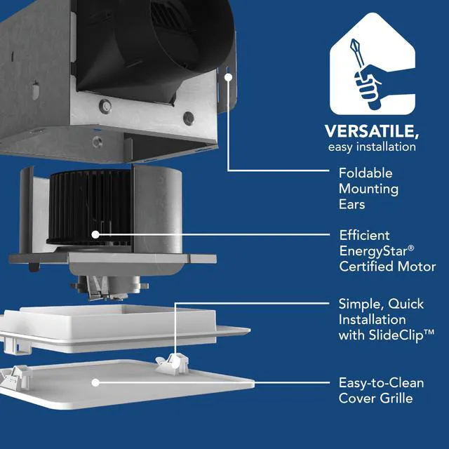 Alt view image 3 of 7 - Bathroom Exhaust Fan Easy Retrofit Without Attic Access, Ultra Quiet 0.9 Sones, Effective Ventilation at 60 CFM ENERGY STAR Certified Moisture and Odor Control