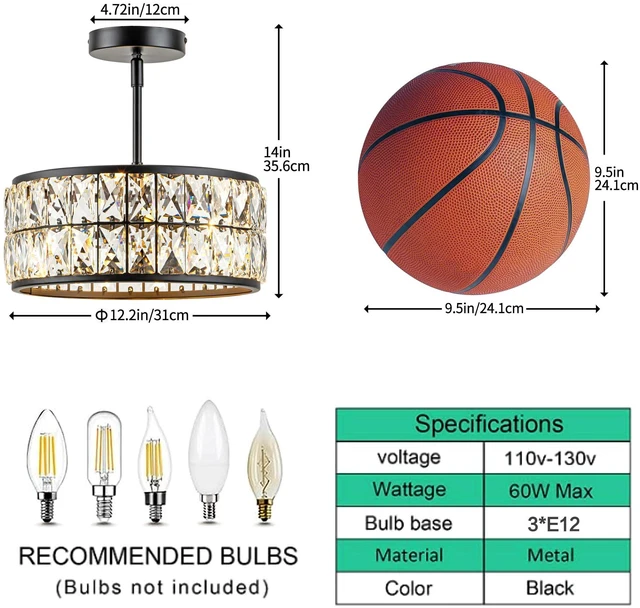 Alt view image 5 of 7 - 3-Light Crystal Ceiling Light, Modern Semi Flush Mount Ceiling Light, Black Crystal Chandelier for Kitchen Bedroom Bathroom Entryway Hallway