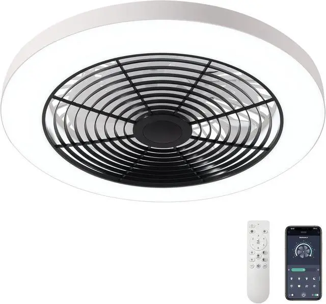 Main image of Ceiling Fans with Lights, Low Profile Ceiling Fan with Lights and Remote, 6 Wind Speeds Smart Flush Mount Ceiling Fan for Bedroom, Kids Room and Living Room 19.7" (Black)