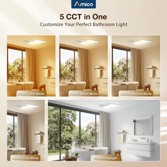 Alt view image 5 of 7 - Bathroom Exhaust Fan with LED Light, 110 CFM, 1.0 Sones, 5CCT, 90 CRI 1000LM, Ceiling Mount Shower Ventilation Fan, No Attic Access Needed, 4 Inch Duct, 9.4'' x 9.4'' Ceiling Opening, ETL & FCC