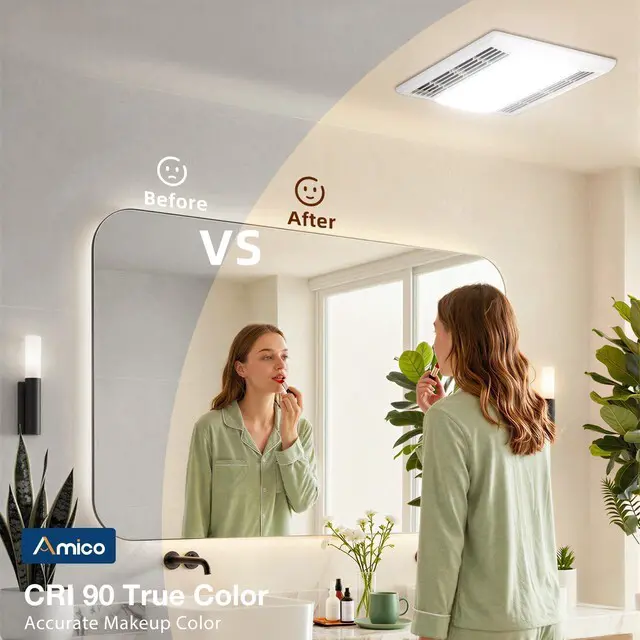Alt view image 6 of 7 - Bathroom Exhaust Fan with LED Light, 110 CFM, 1.0 Sones, 5CCT, 90 CRI 1000LM, Ceiling Mount Shower Ventilation Fan, No Attic Access Needed, 4 Inch Duct, 9.4'' x 9.4'' Ceiling Opening, ETL & FCC