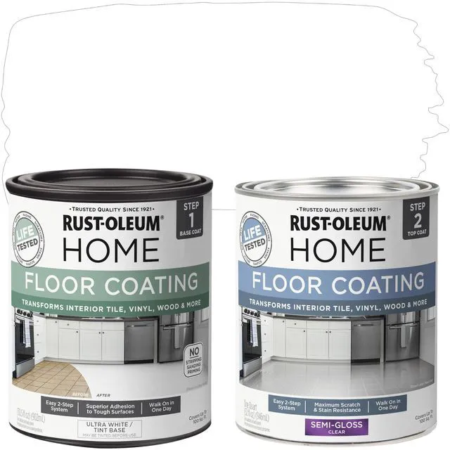 Main image of Interior Floor Semi-Gloss Ultra White Coating Kit Interior Floor Renovation, Durable Walk-On Finish, Tile, Vinyl, Concrete & Wood Surfaces, 2 Quarts