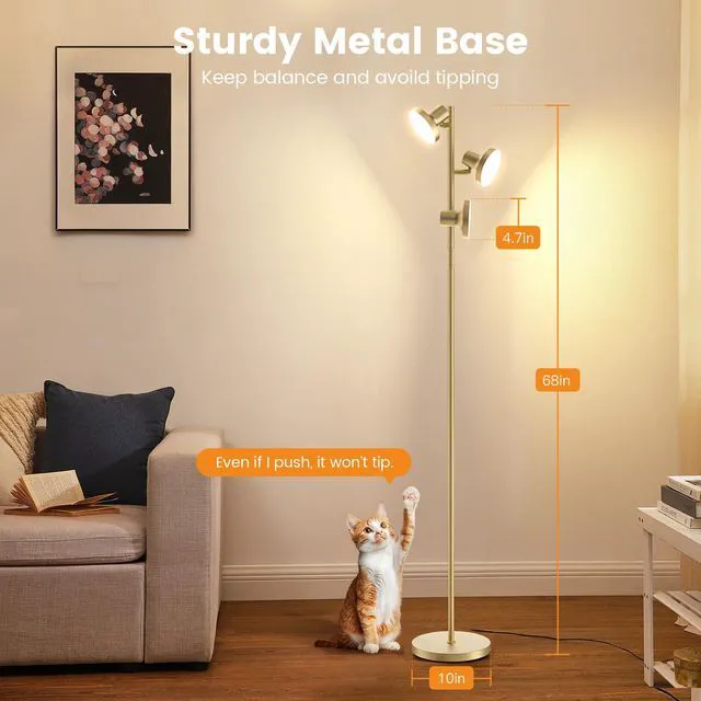 Alt view image 7 of 7 - 36W LED Tree Floor Lamp, Modern Dimmable Standing Lamp with Remote & Touch Control, 4 Color Temperatures, 3 Rotatable LED Light Floor Lamps for Living Room, Bedroom, Office