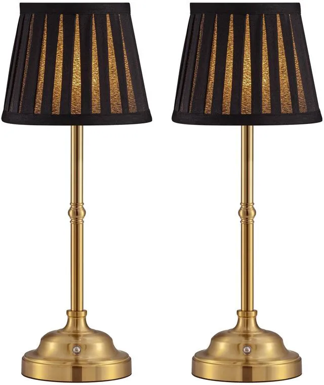 Main image of Gold Cordless LED Table Lamps Set of 2, Black Fabric Shade Desk Lamps Portable 4000mAh Rechargeable Battery Powered, Dimmable Lighting for Dining Room, Bedroom, Bedside, Night Light, Balcony