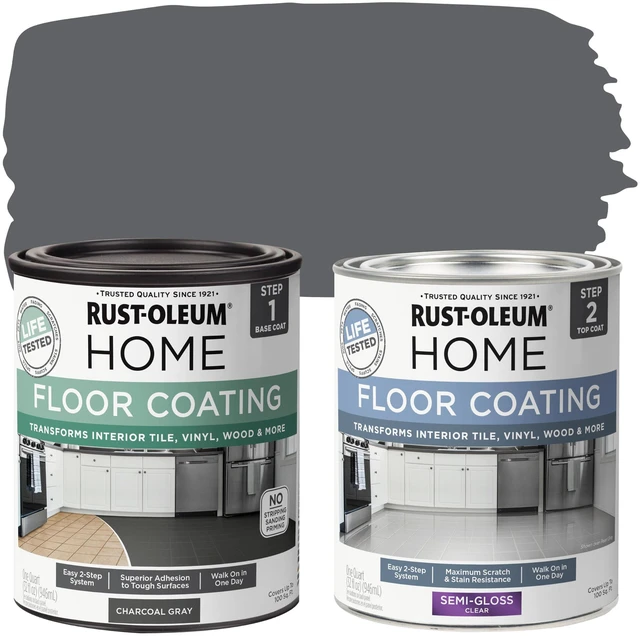 Main image of Interior Floor Semi-Gloss Charcoal Gray Coating Kit Interior Floor Renovation, Durable Walk-On Finish, Tile, Vinyl, Concrete & Wood Surfaces, 2 Quarts