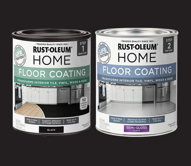 Alt view image 2 of 6 - Interior Floor Semi-Gloss Black Coating Kit Interior Floor Renovation, Durable Walk-On Finish, Tile, Vinyl, Concrete & Wood Surfaces, 2 Quarts