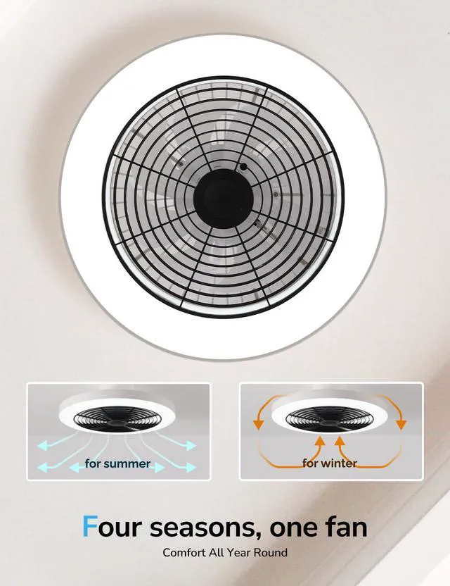 Alt view image 5 of 7 - Ceiling Fans with Lights, Low Profile Ceiling Fan with Lights and Remote, 6 Wind Speeds Smart Flush Mount Ceiling Fan for Bedroom, Kids Room and Living Room 19.7" (Black)