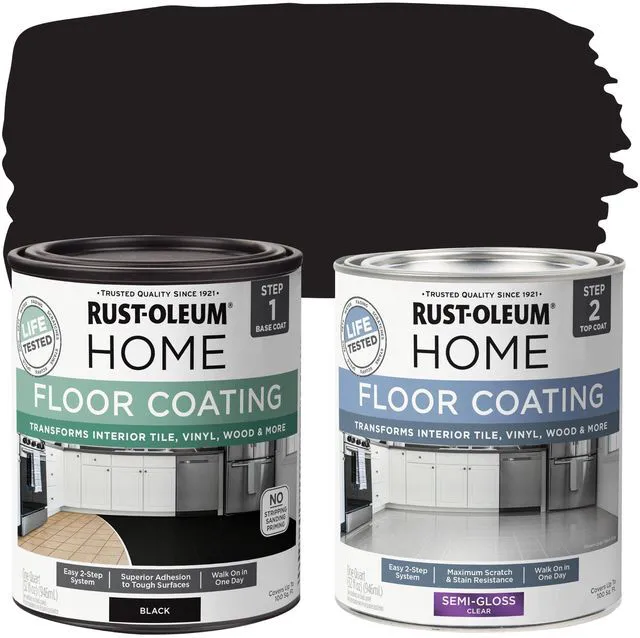 Main image of Interior Floor Semi-Gloss Black Coating Kit Interior Floor Renovation, Durable Walk-On Finish, Tile, Vinyl, Concrete & Wood Surfaces, 2 Quarts