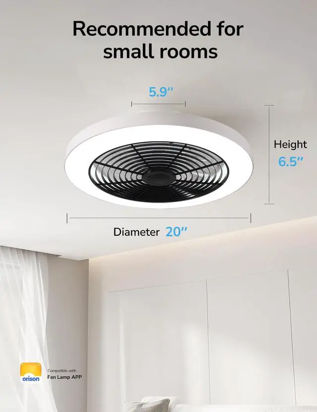 Alt view image 7 of 7 - Ceiling Fans with Lights, Low Profile Ceiling Fan with Lights and Remote, 6 Wind Speeds Smart Flush Mount Ceiling Fan for Bedroom, Kids Room and Living Room 19.7" (Black)