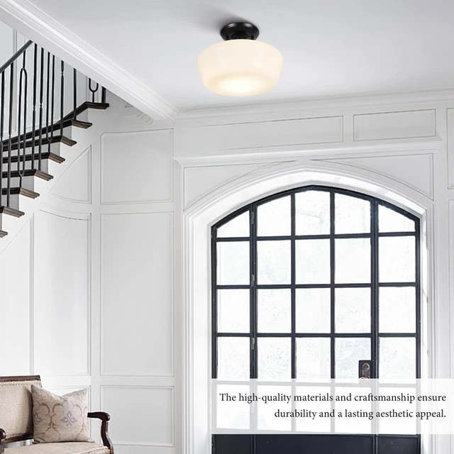 Alt view image 7 of 7 - Schoolhouse Style Semi Flush Mount Ceiling Light with Dimmable Bulb Remote Control, 12" Modern Gold Hallway Ceiling Lamp with Opal Milk Glass Shade, Farmhouse Globe Light for Bedroom Kitchen Laundry
