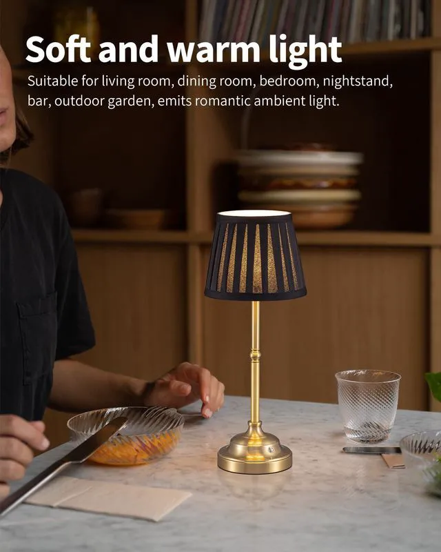 Alt view image 3 of 7 - Gold Cordless LED Table Lamps Set of 2, Black Fabric Shade Desk Lamps Portable 4000mAh Rechargeable Battery Powered, Dimmable Lighting for Dining Room, Bedroom, Bedside, Night Light, Balcony