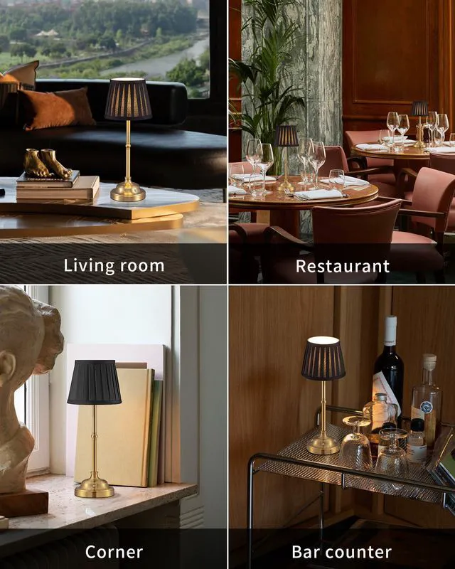 Alt view image 6 of 7 - Gold Cordless LED Table Lamps Set of 2, Black Fabric Shade Desk Lamps Portable 4000mAh Rechargeable Battery Powered, Dimmable Lighting for Dining Room, Bedroom, Bedside, Night Light, Balcony