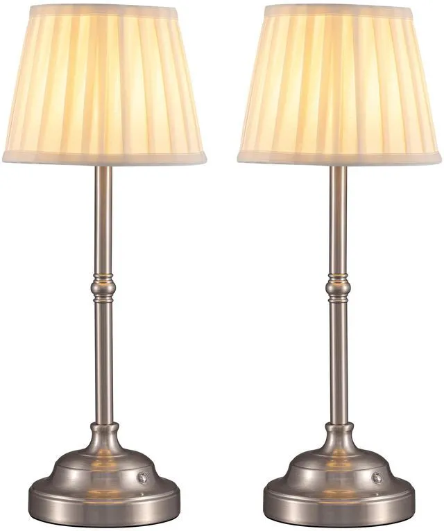 Main image of Nickel Cordless LED Table Lamps Set of 2, Beige Fabric Shade Desk Lamps Portable 4000mAh Rechargeable Battery Powered, Dimmable Lighting for Dining Room, Bedroom, Bedside, Night Light, Balcony