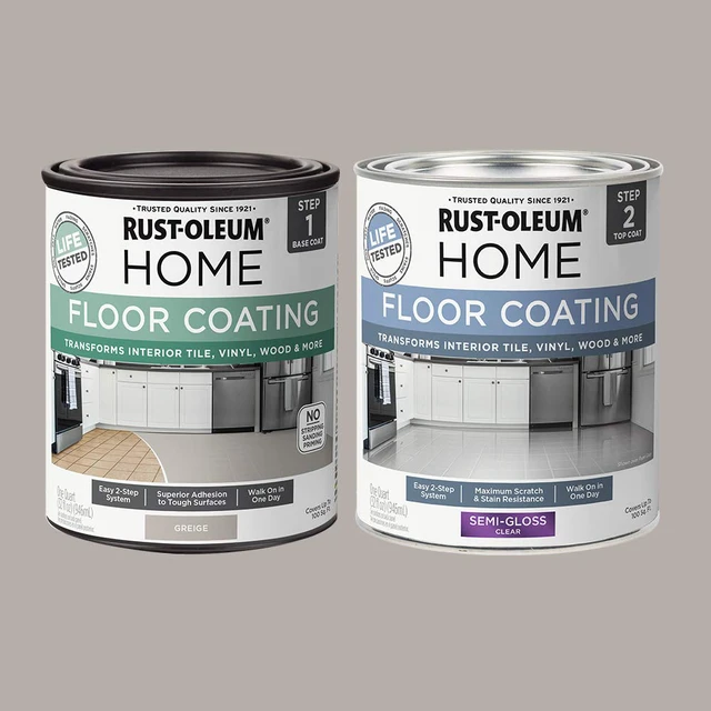 Alt view image 2 of 6 - Interior Floor Semi-Gloss Greige Coating Kit Interior Floor Renovation, Durable Walk-On Finish, Tile, Vinyl, Concrete & Wood Surfaces, 2 Quarts