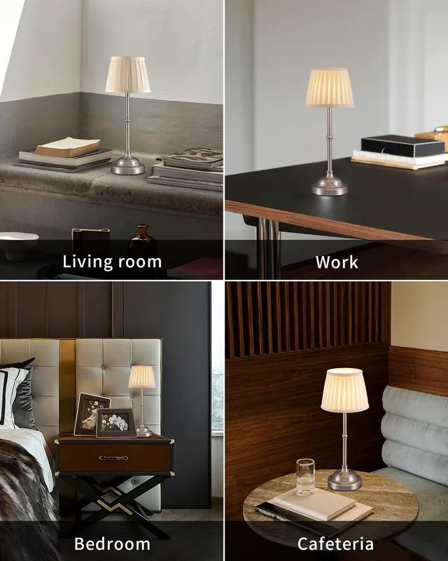 Alt view image 6 of 7 - Nickel Cordless LED Table Lamps Set of 2, Beige Fabric Shade Desk Lamps Portable 4000mAh Rechargeable Battery Powered, Dimmable Lighting for Dining Room, Bedroom, Bedside, Night Light, Balcony