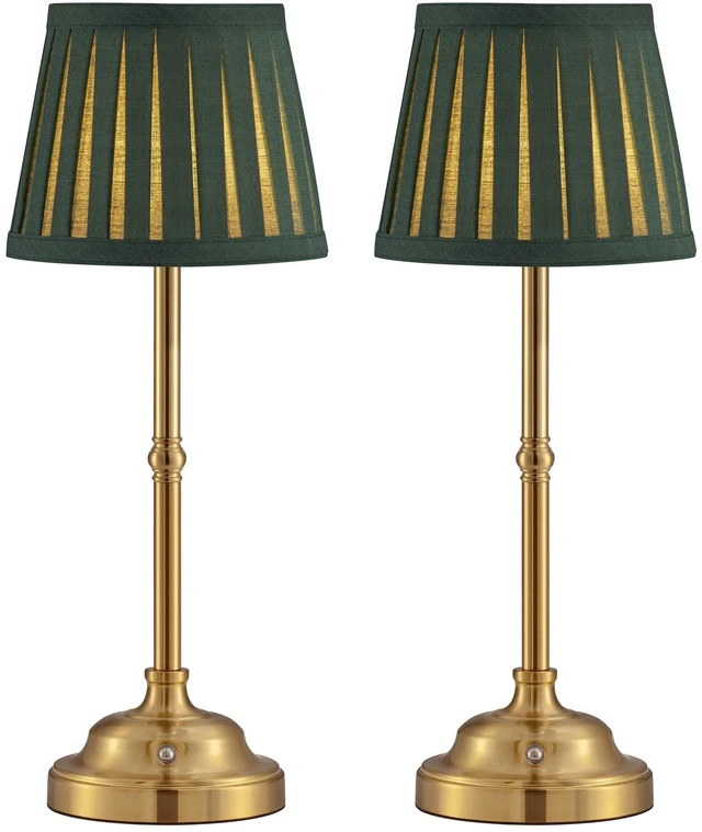 Main image of Gold Cordless LED Table Lamps Set of 2, Green Fabric Shade Desk Lamps Portable 4000mAh Rechargeable Battery Powered, Dimmable Lighting for Dining Room, Bedroom, Bedside, Night Light, Balcony