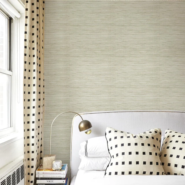 Alt view image 2 of 6 - Cream Textured Grasscloth Peel and Stick Wallpaper 17.7"x1200" Neutral Faux Grassweave Wallpaper Waterproof Self Adhesive Removable Wallpaper Mural for Home Decor Bedroom Kitchen Cabinet