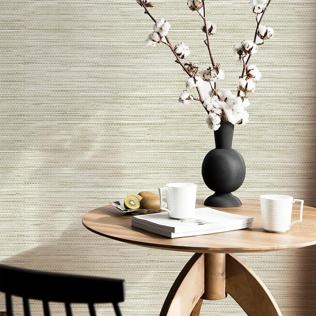Alt view image 5 of 6 - Cream Textured Grasscloth Peel and Stick Wallpaper 17.7"x1200" Neutral Faux Grassweave Wallpaper Waterproof Self Adhesive Removable Wallpaper Mural for Home Decor Bedroom Kitchen Cabinet