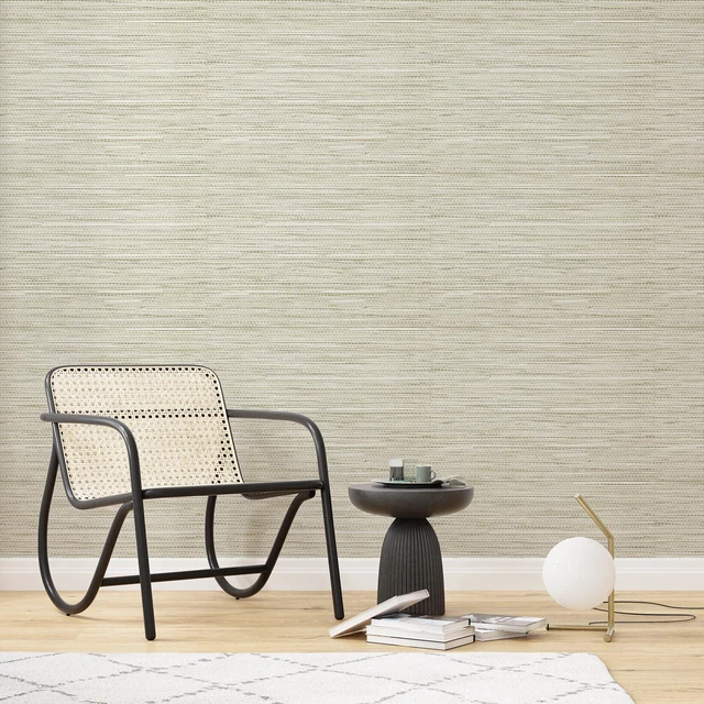 Alt view image 4 of 6 - Cream Textured Grasscloth Peel and Stick Wallpaper 17.7"x1200" Neutral Faux Grassweave Wallpaper Waterproof Self Adhesive Removable Wallpaper Mural for Home Decor Bedroom Kitchen Cabinet