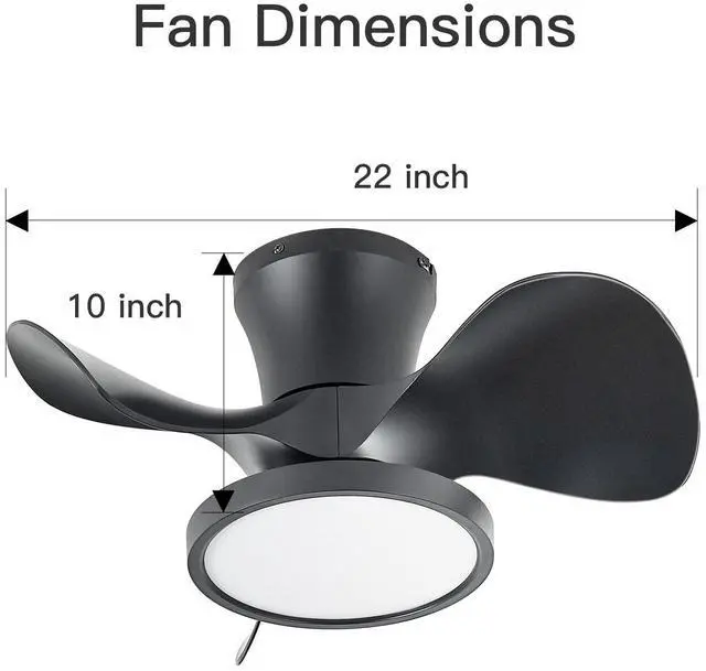 Alt view image 2 of 7 - Quiet Ceiling Fan with LED Light 22 inch Large Air Volume Remote Control for Kitchen Bedroom Dining Room Patio