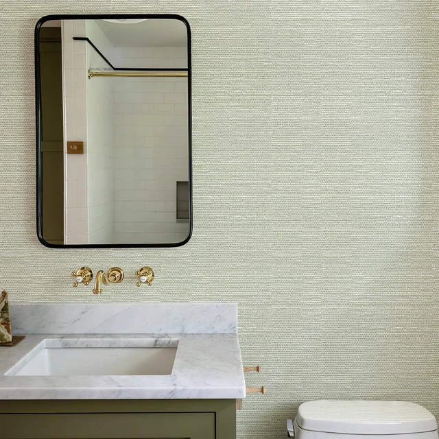 Alt view image 2 of 7 - Textured Grasscloth Peel and Stick Wallpaper 17.7"x1200" Neutral Faux Grassweave Wallpaper Waterproof Self Adhesive Removable Wallpaper Mural for Home Decor Bedroom Kitchen Cabinet