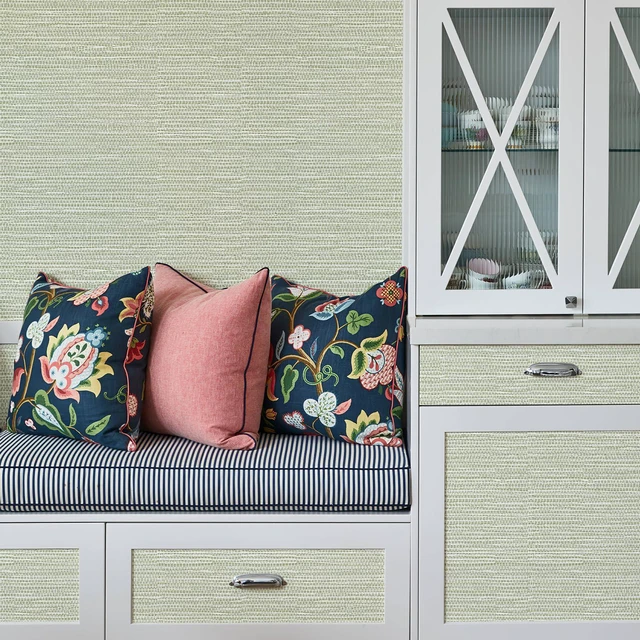 Alt view image 5 of 7 - Textured Grasscloth Peel and Stick Wallpaper 17.7"x1200" Neutral Faux Grassweave Wallpaper Waterproof Self Adhesive Removable Wallpaper Mural for Home Decor Bedroom Kitchen Cabinet